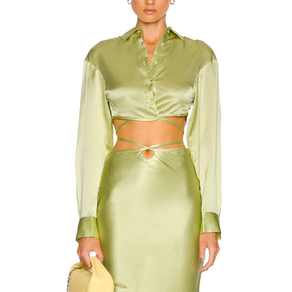 Christopher Esber Green Silk Crop Tie Shirt Size 6